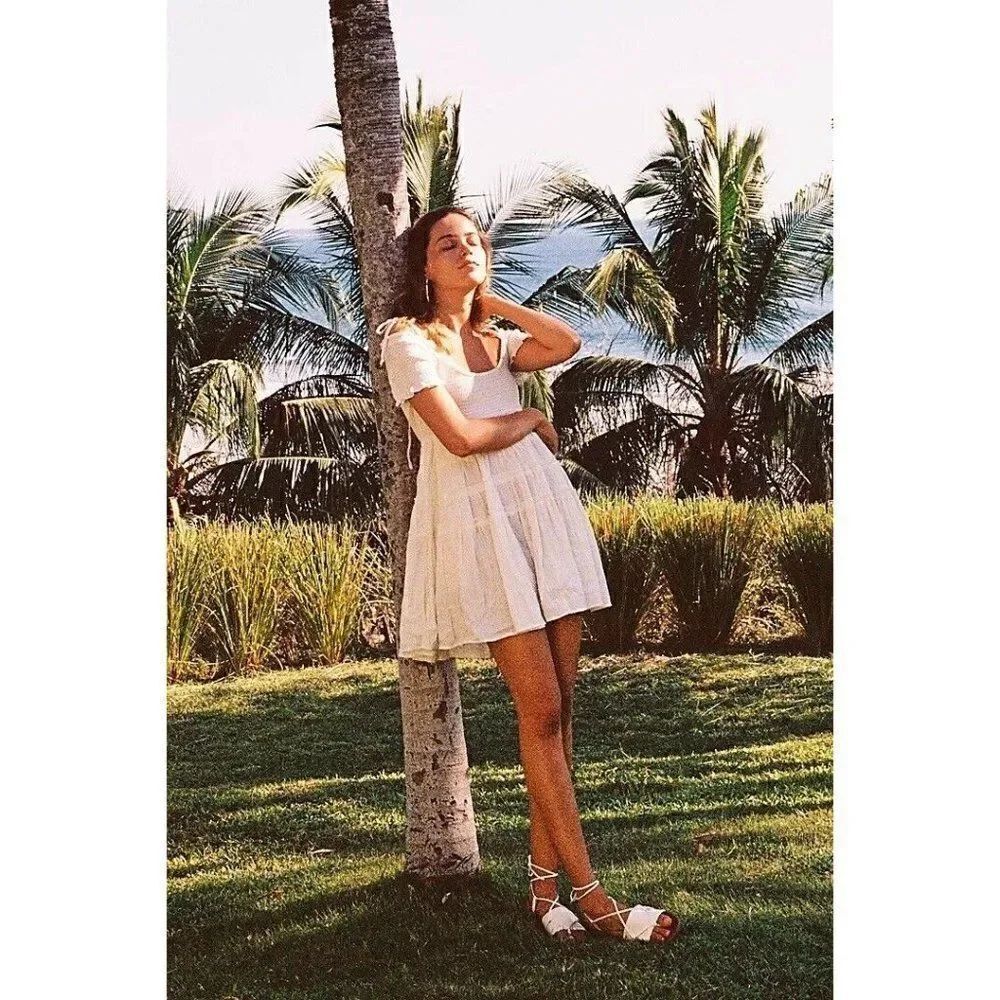 NEW FREE PEOPLE Sz XS HAPPY WITH YOU SMOCKED TIERED MINI DRESS IN IVORY WHITE